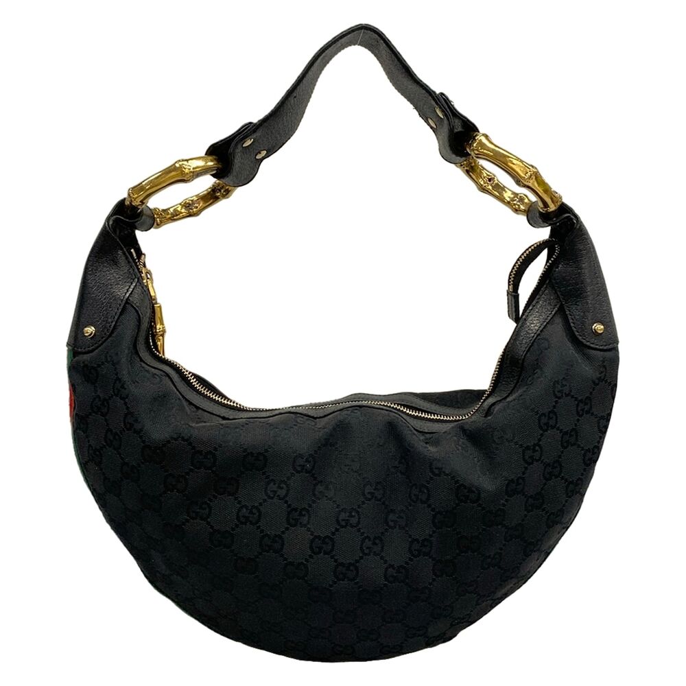 Gucci Bamboo/Sherry/GG pattern Shoulder Bag 131036 Black Green Red Jacquard